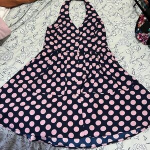 Monteau Navy and Pink Polka Dot Mini Dress